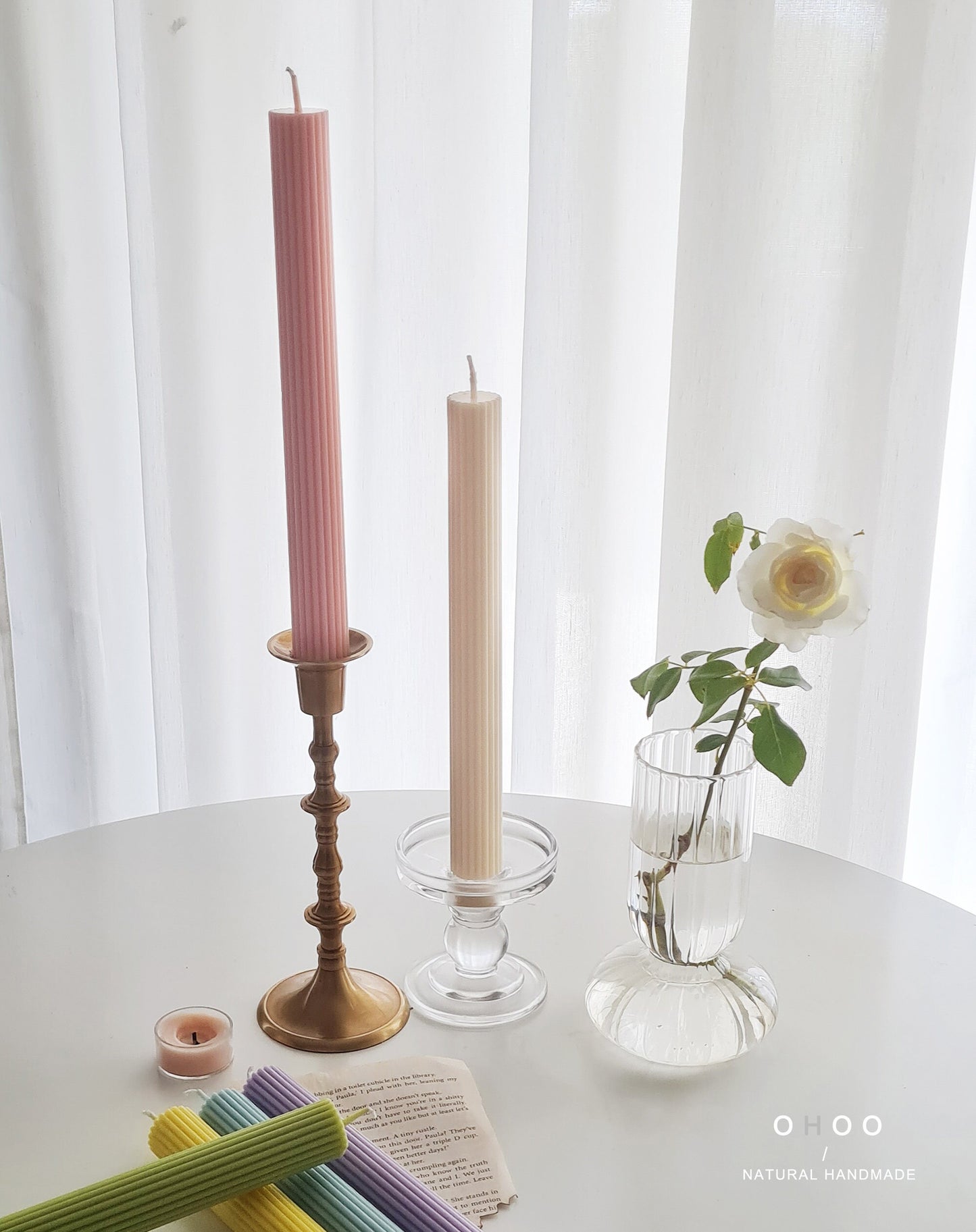 Roma Ribbed Taper Candle