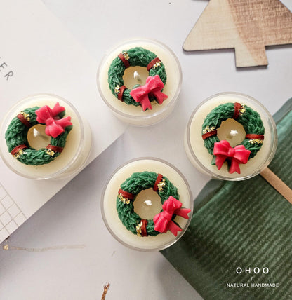 Hand Poured Christmas Wreath Tealight Candle, Soywax, Holiday Decor
